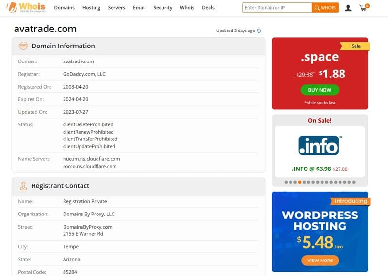 AvaTrade的域名注册时间