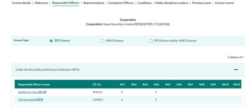 Koala Securities董事会名单中并无此人，疑似伪造高管背书