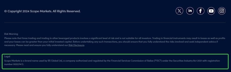 Scope Markets是RS Global Ltd旗下的品牌，声称由该公司运营