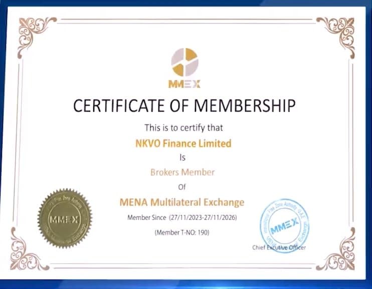 NKVO官网上的MENA Multilateral Exchange的会员证明证书