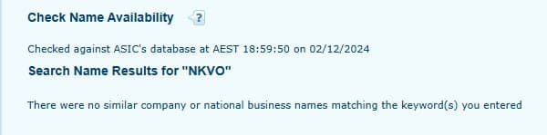 根本没在ASIC官网上找到任何关于NKVO的注册信息