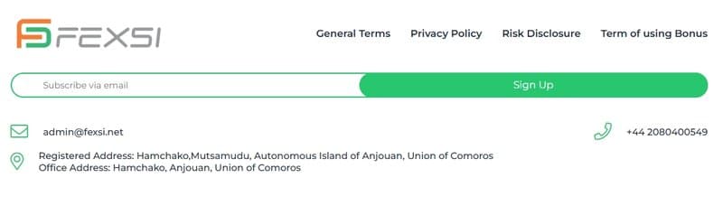 Fexsi在官网宣称其在科摩罗联盟注册,并提供了具体的注册地址