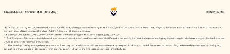 KOT4X页脚声称由Kot Ltd.运营