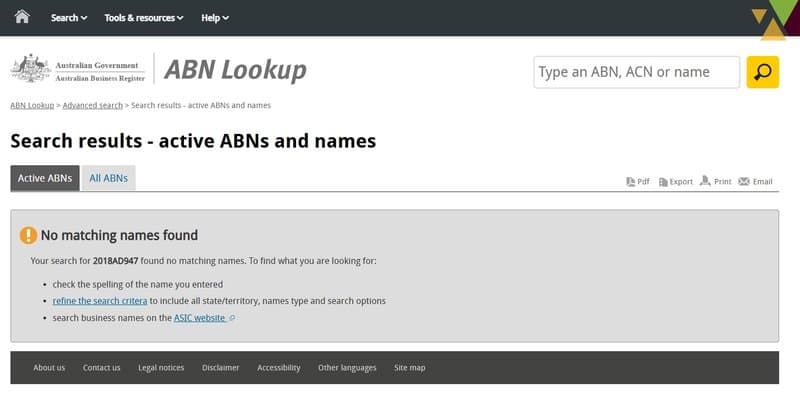 ABN号码在澳大利亚工商局也是查不到的