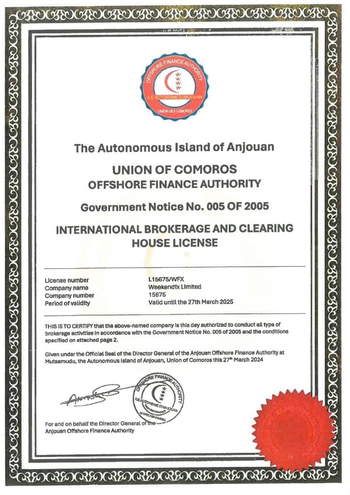 WeekendFX还在昂儒昂离岸金融管理局的注册牌照