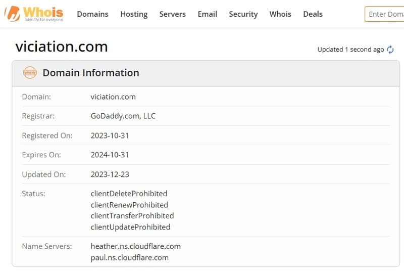 Viciation的网站注册时间