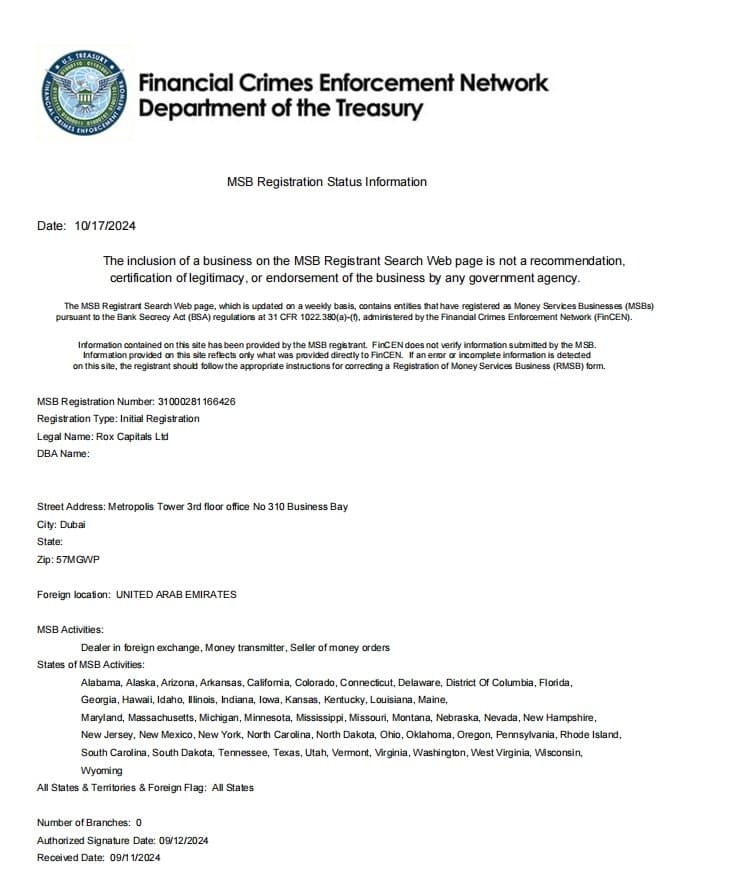Rox Capitals的MSB牌照