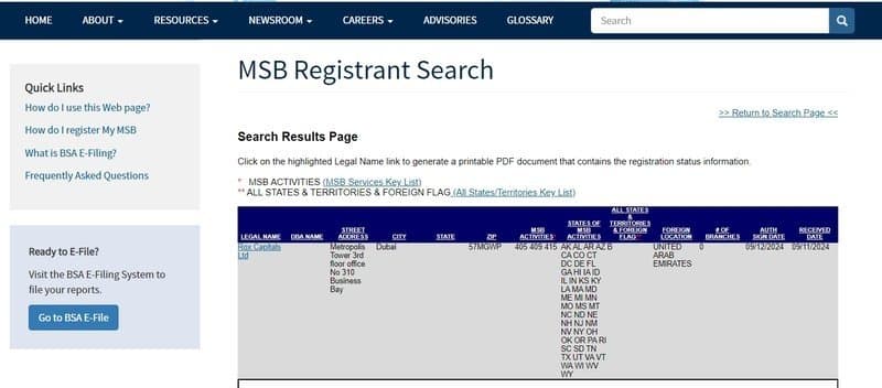 Rox Capitals持有着FinCEN下发的MSB牌照