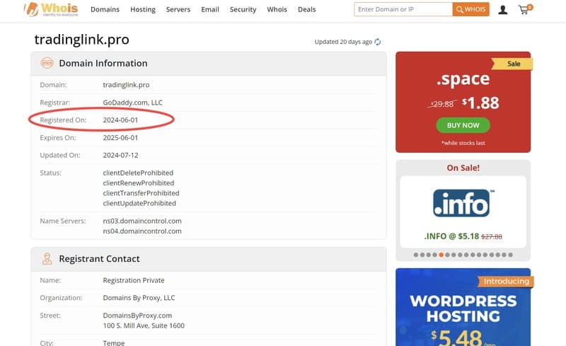 TradingL<i></i>ink Domain Registration Date