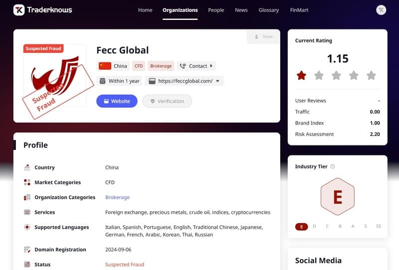 目前Fecc Global在交易圆百科显示为“诈骗嫌疑”