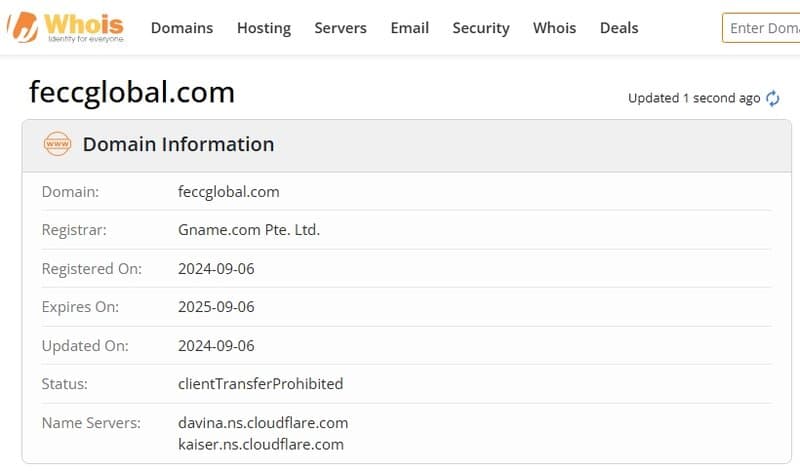 Fecc Global的域名注册时间是2024年9月6日
