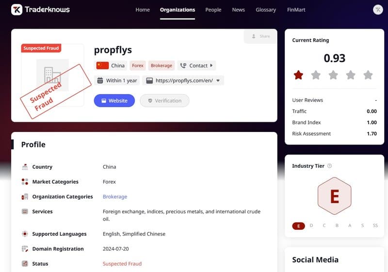 目前Propflys在交易圆百科上显示为“诈骗嫌疑”