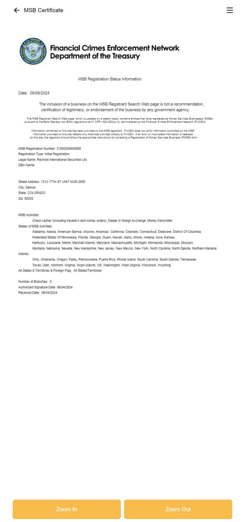 Reynold Internatio<i></i>nal Securities Ltd. regulation