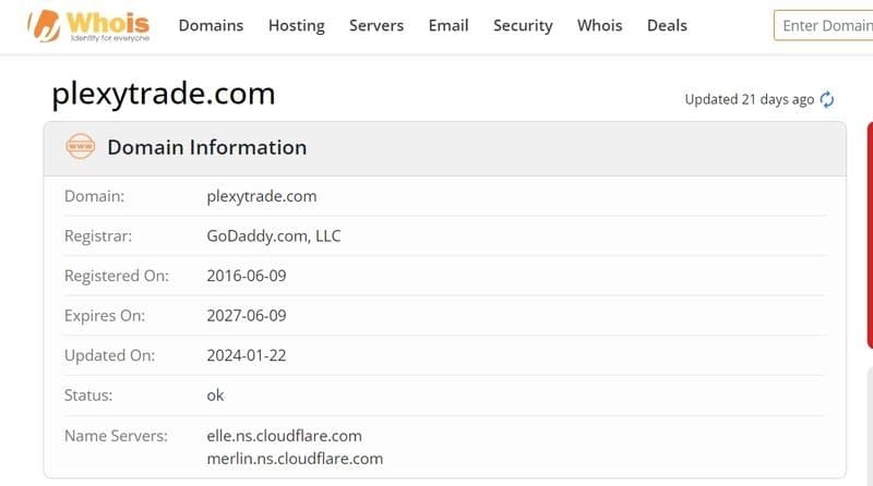Plexytrade的域名注册时间为2016年6月9日