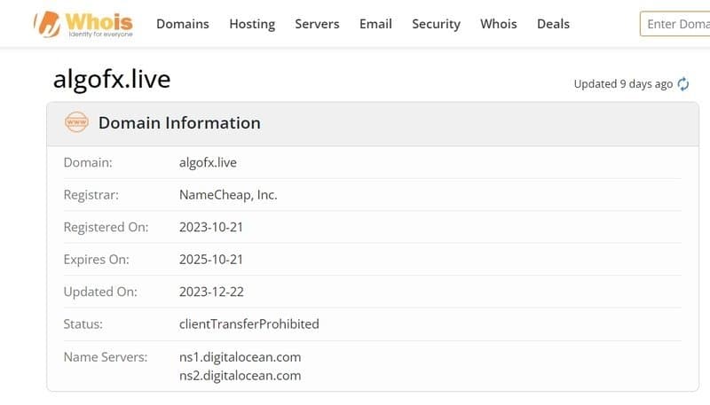 AlgoFX在whois上显示的信息