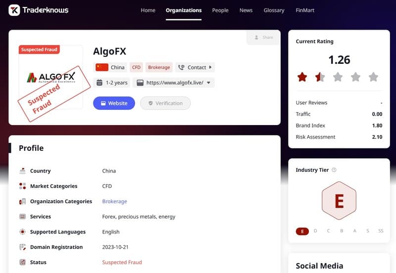 目前AlgoFX在交易圆百科上显示为“诈骗嫌疑”。