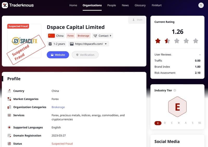 目前Dspace Capital Limited在交易圆百科上显示为“诈骗嫌疑”。
