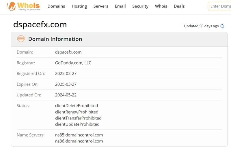 Dspace Capital Limited的官网在whois上的注册信息