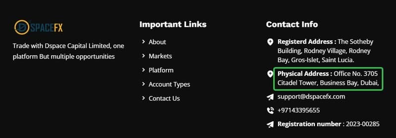Dspace Capital Limited官网声称在迪拜的办公地址