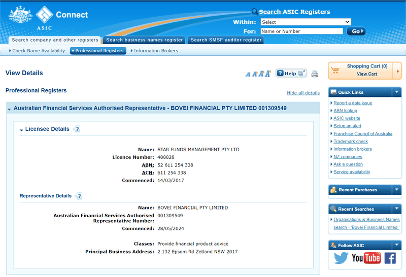 STAR FUNDS MANAGEMENT PTY LTD的牌照信息