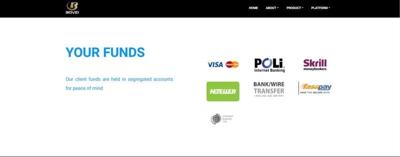 Bovei Financial Limited的存取款页面