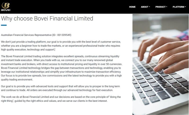 Bovei Financial Limited官网展示的监管信息