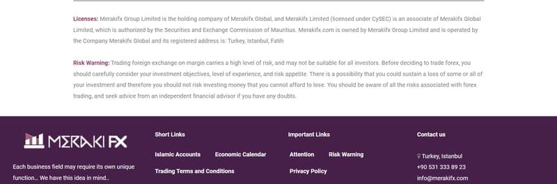 Merakifx在官网声称的监管声明