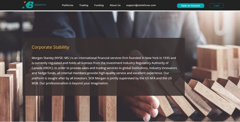 XBmkforex.com自称与摩根士丹利关联的内容
