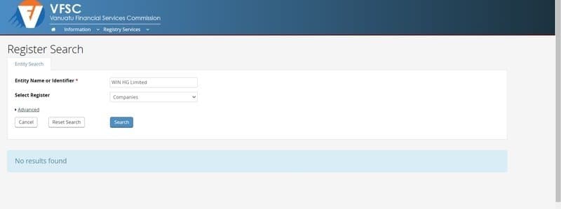在VFSC中没有查询到WIN HG的注册信息