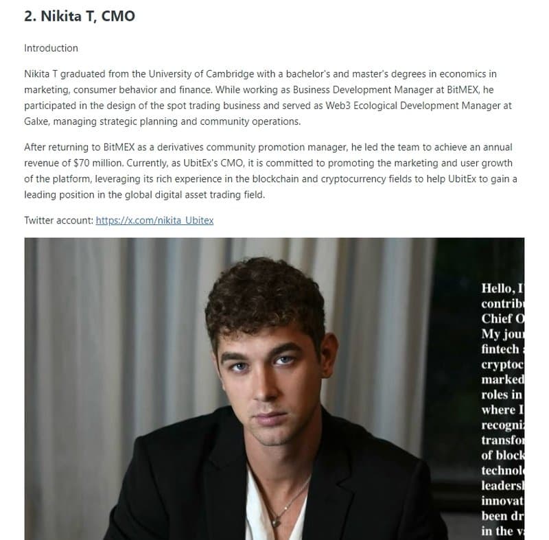 UbitEx官网上的首席市场官Nikita T