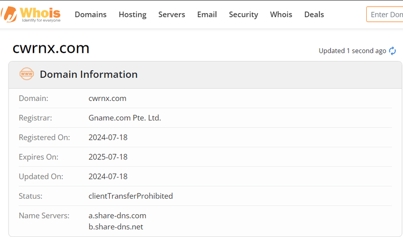 CWRNX官网的注册和域名信息
