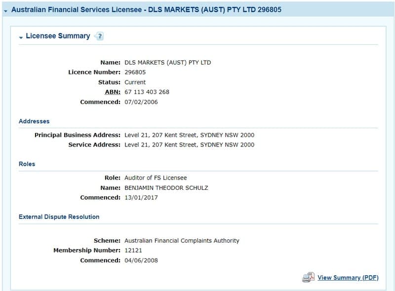 ASIC 网站上搜索牌照号 296805