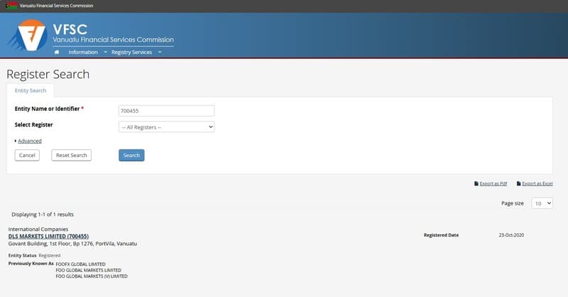 VFSC 的牌照号 700455 对应的也是DLS MARKETS LIMITED