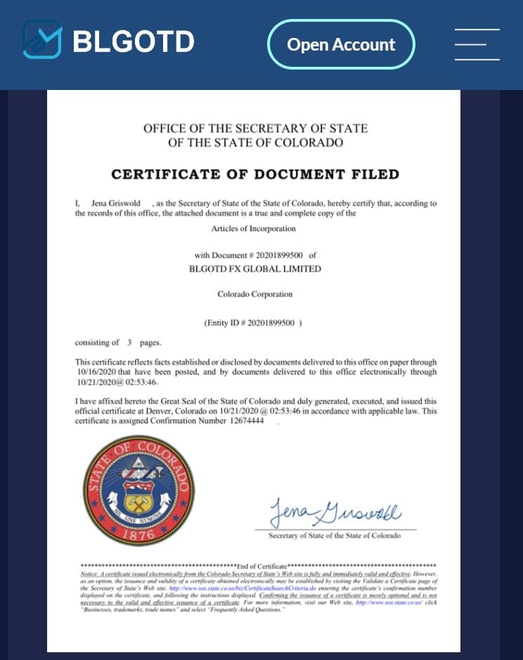 BLGOTD科罗拉多州州务卿办公室的文件备案