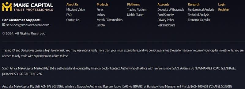 Make Capital在官网上的宣称的监管信息