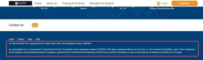 Arc World Global Ltd官网宣称的NFA牌照