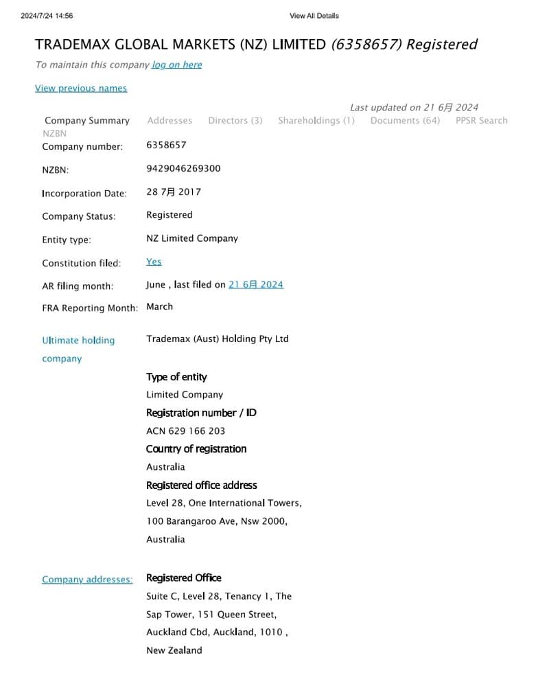 FMA对TMGM的监管信息