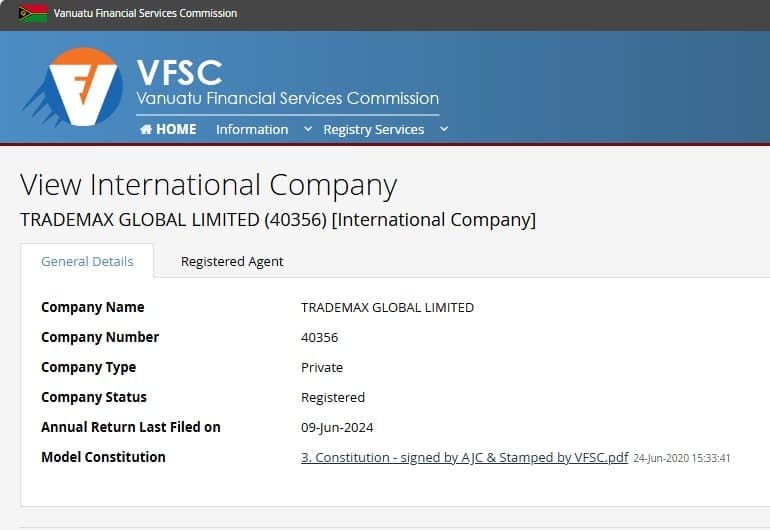 VFSC对TMGM的监管信息