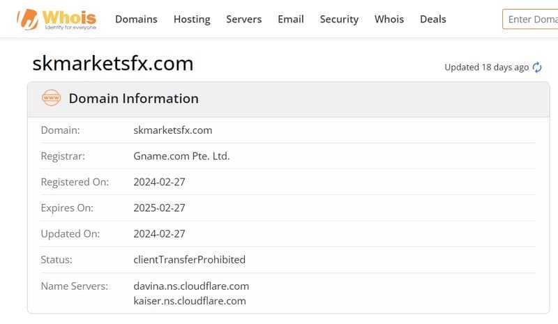 SK Markets的企业域名注册时间