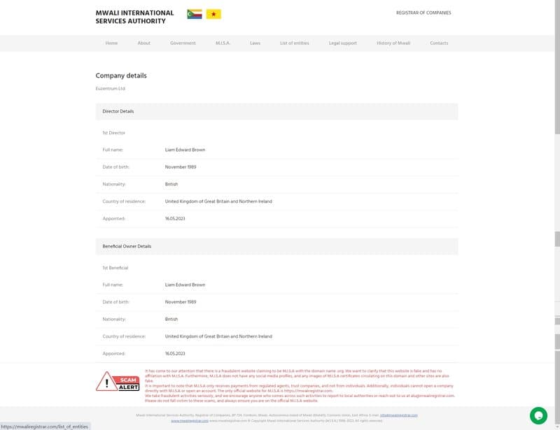 Euzentrum的注册信息