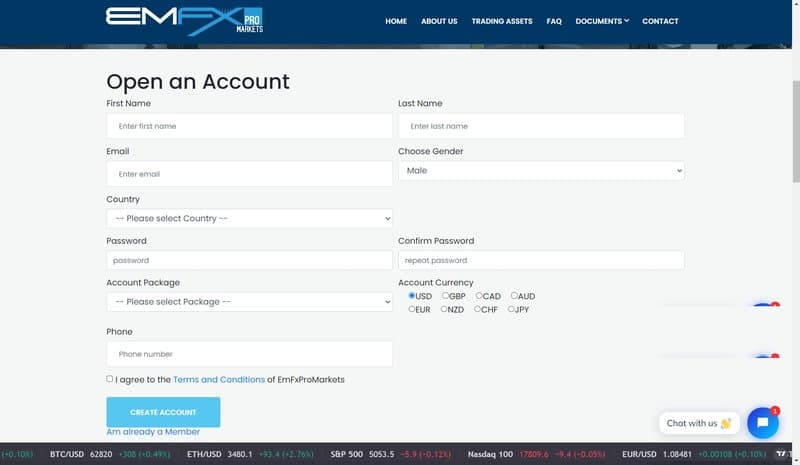 EmFxProMarkets的账户注册