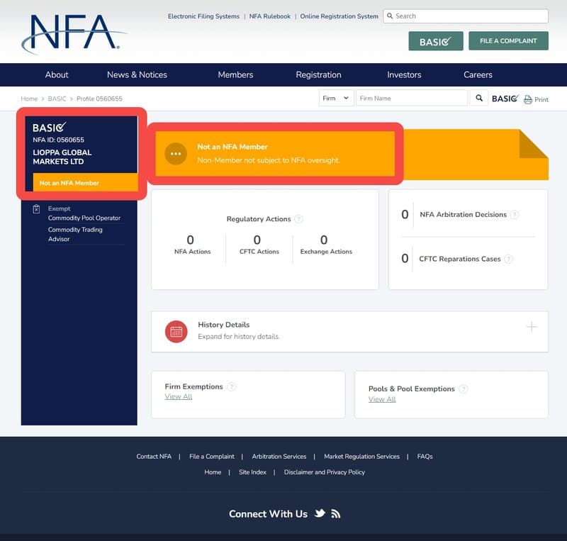 Lioppa Global Markets Ltd的NFA监管