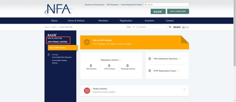 APX Prime的NFA监管查询