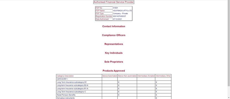 vestrado的南非监管查询