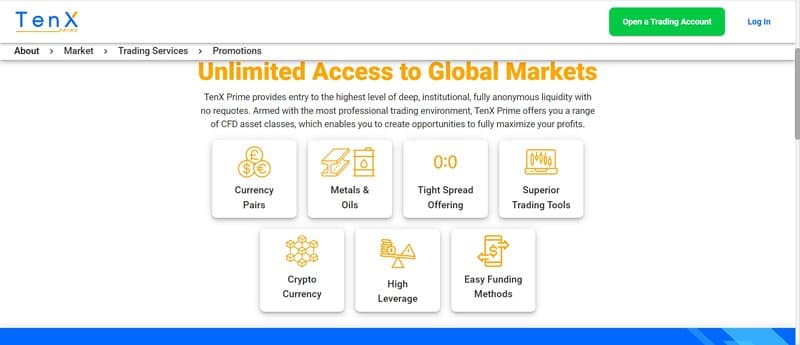 TenX Prime的交易品种