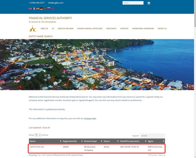 TenX Prime注册信息截图