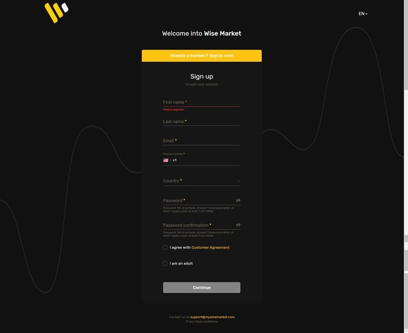 如何注册Wise Market账户