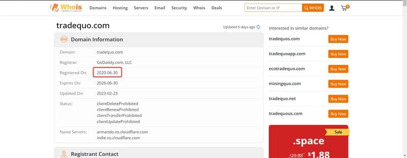 Trade Quo的域名注册时间