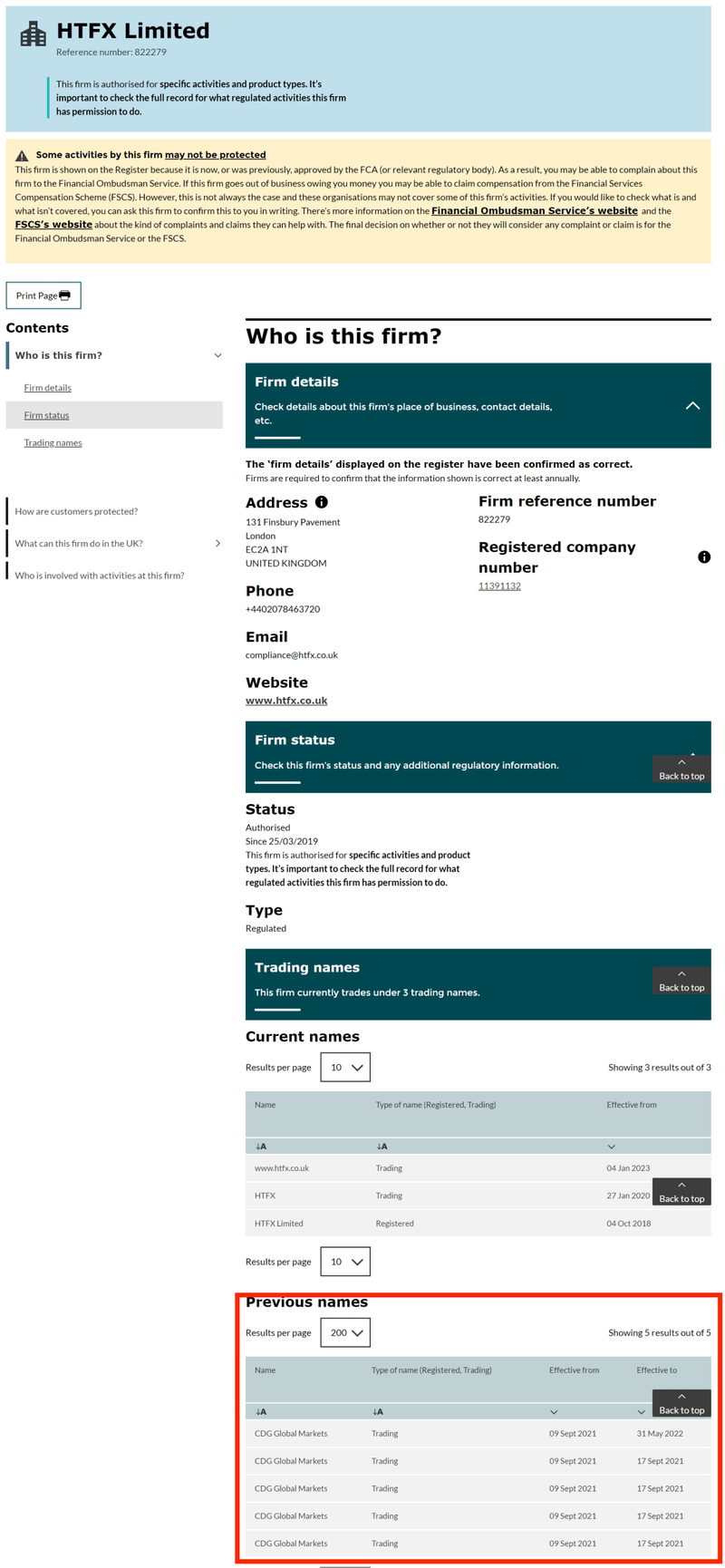 HTFX于英国金融行为监管局(FCA)获得牌照信息